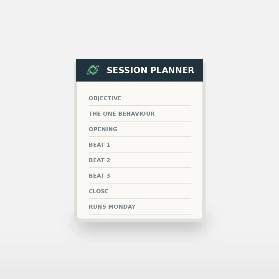 Tear-off planning pad with a slate header carrying the Online Facilitation Skills mark