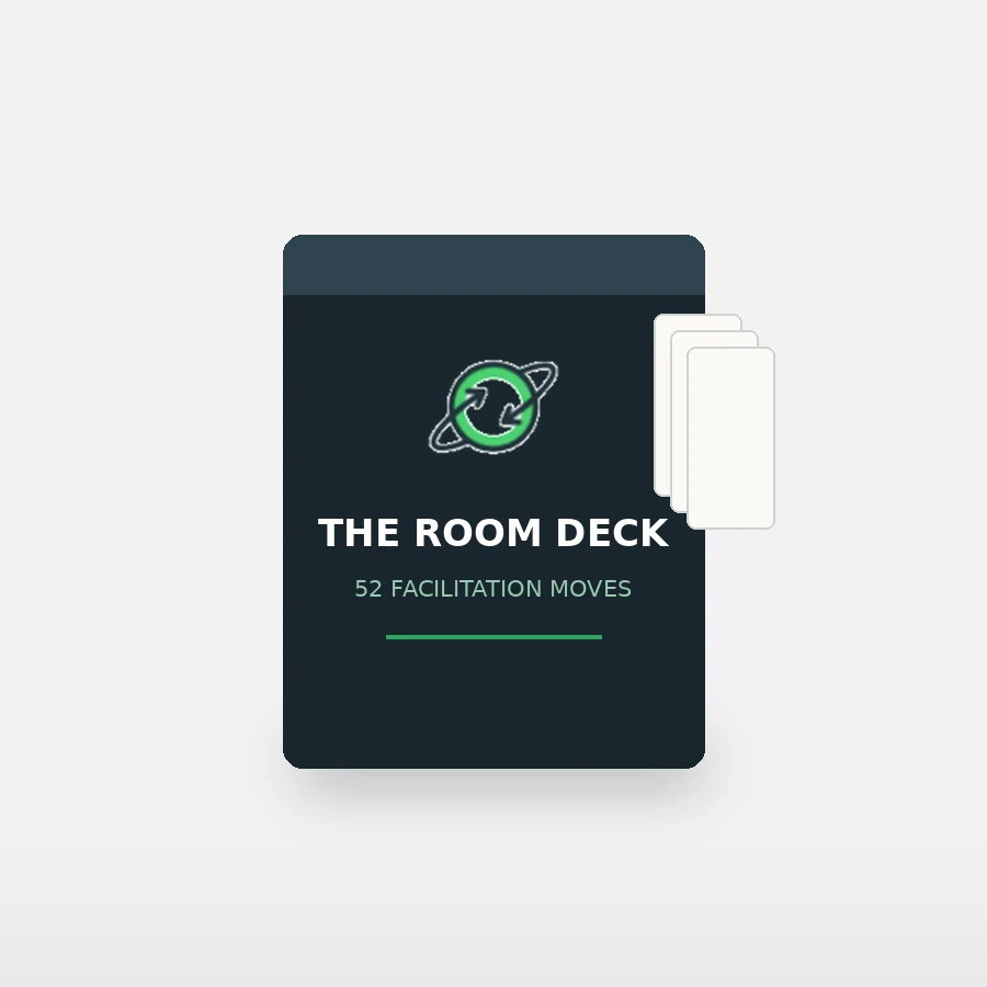 Card deck box in deep slate with the Online Facilitation Skills mark